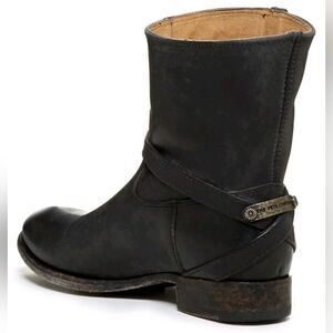 Frye Lindsay Plate Distressed Black Leather Strappy Moto Biker Western Boots 6.5